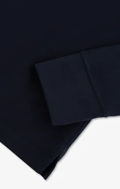 Polo manches longues bleu marine en coton avec col contrasté
