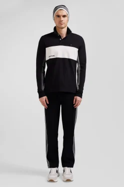 Polo manches longues colorblock en piqué coton noir coupe Regular