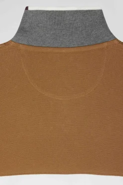 Polo manches longues colorblock en piqué coton camel coupe Regular