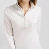 Polo manches longues en coton stretch écru col cerclé coupe Slim