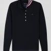 Polo manches longues en coton stretch bleu marine col cerclé coupe Slim