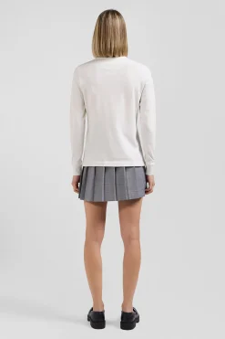 Polo manches longues en coton stretch écru col cerclé coupe Slim