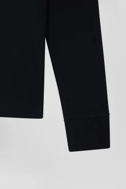 Polo manches longues en coton stretch bleu marine col cerclé coupe Slim