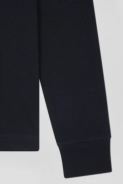 Polo manches longues en coton stretch col cerclé noir coupe Slim