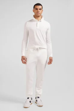 Polo manches longues en piqué coton écru coupe Slim