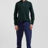 Polo manches longues en piqué coton vert détails tricolores coupe Regular