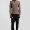 Polo manches longues en piqué coton marron