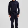 Polo manches longues en piqué coton bleu marine coupe Slim