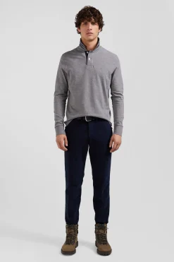 Polo manches longues en piqué coton gris