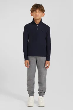 Polo manches longues en piqué coton marine coupe Regular