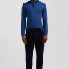 Polo manches longues en piqué coton bleu foncé coupe Slim