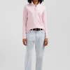 Polo manches longues en piqué coton stretch rose coupe Slim