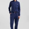 Polo manches longues en piqué coton bleu marine détails roses coupe Regular