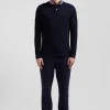 Polo manches longues en piqué coton bleu marine coupe Regular