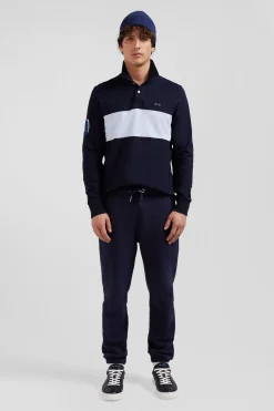 Polo manches longues en piqué coton ciel broderie 10 manche coupe Regular