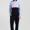 Polo manches longues en piqué coton ciel broderie matelassée coupe Regular