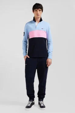 Polo manches longues en piqué coton ciel broderie matelassée coupe Regular
