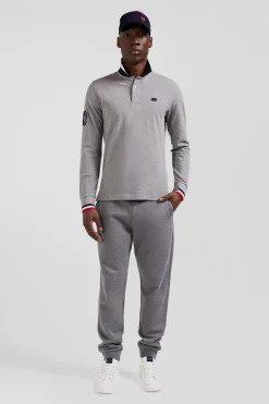 Polo manches longues en piqué coton gris broderie XV de France coupe Regular