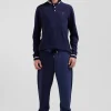 Polo manches longues en piqué coton bleu marine écusson gomme coupe Regular