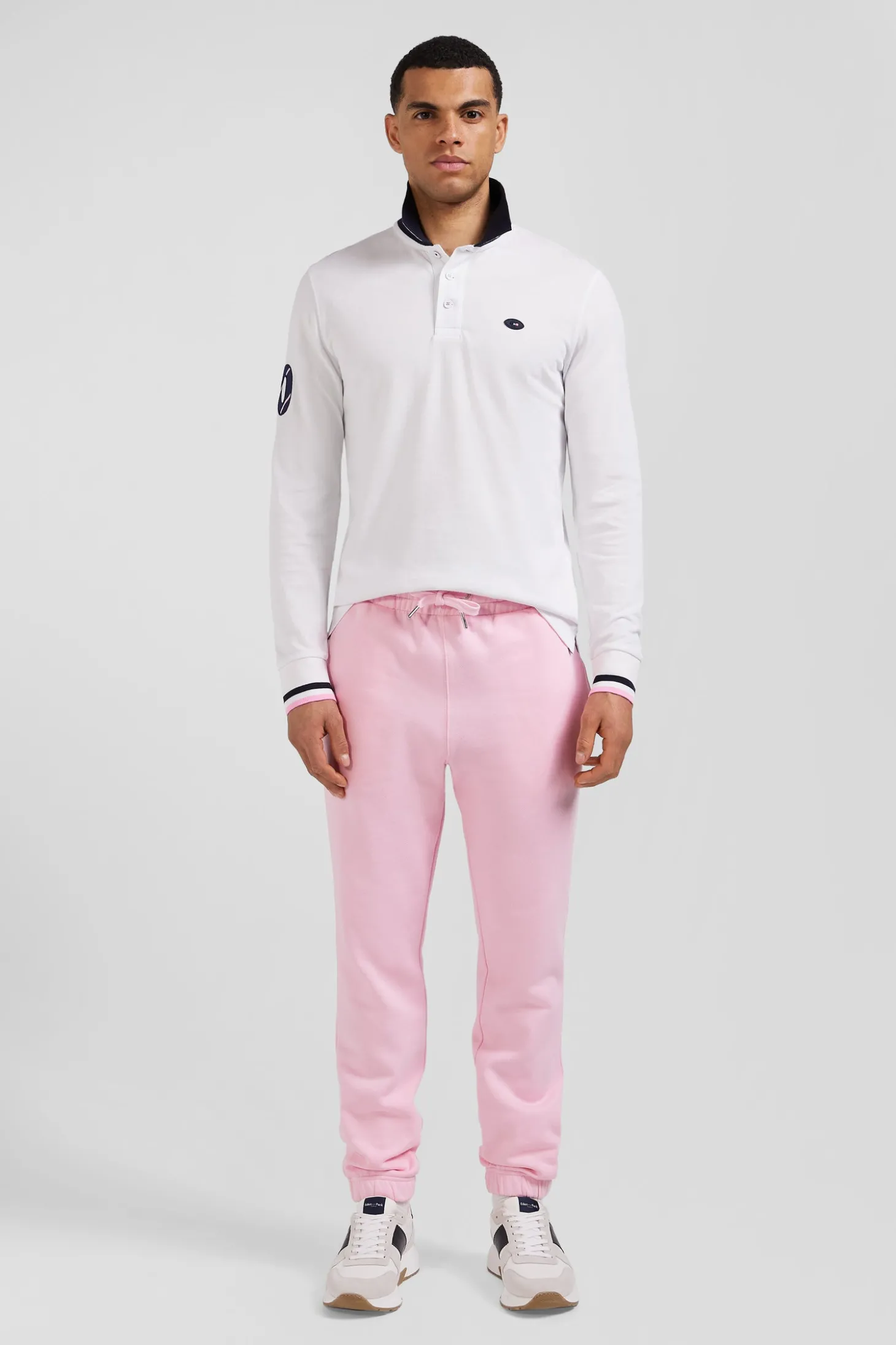 Polo manches longues en piqué coton blanc broderie XV de France coupe Regular
