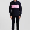 Polo manches longues en piqué coton bleu marine broderie matelassée coupe Regular