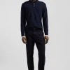 Polo manches longues en piqué coton bleu marine broderie XV de France coupe Regular