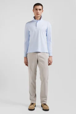 Polo manches longues en piqué coton ciel coupe Slim