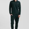 Polo manches longues en piqué coton vert détails roses coupe Regular