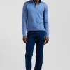 Polo manches longues en piqué coton ciel col cerclé coupe Regular