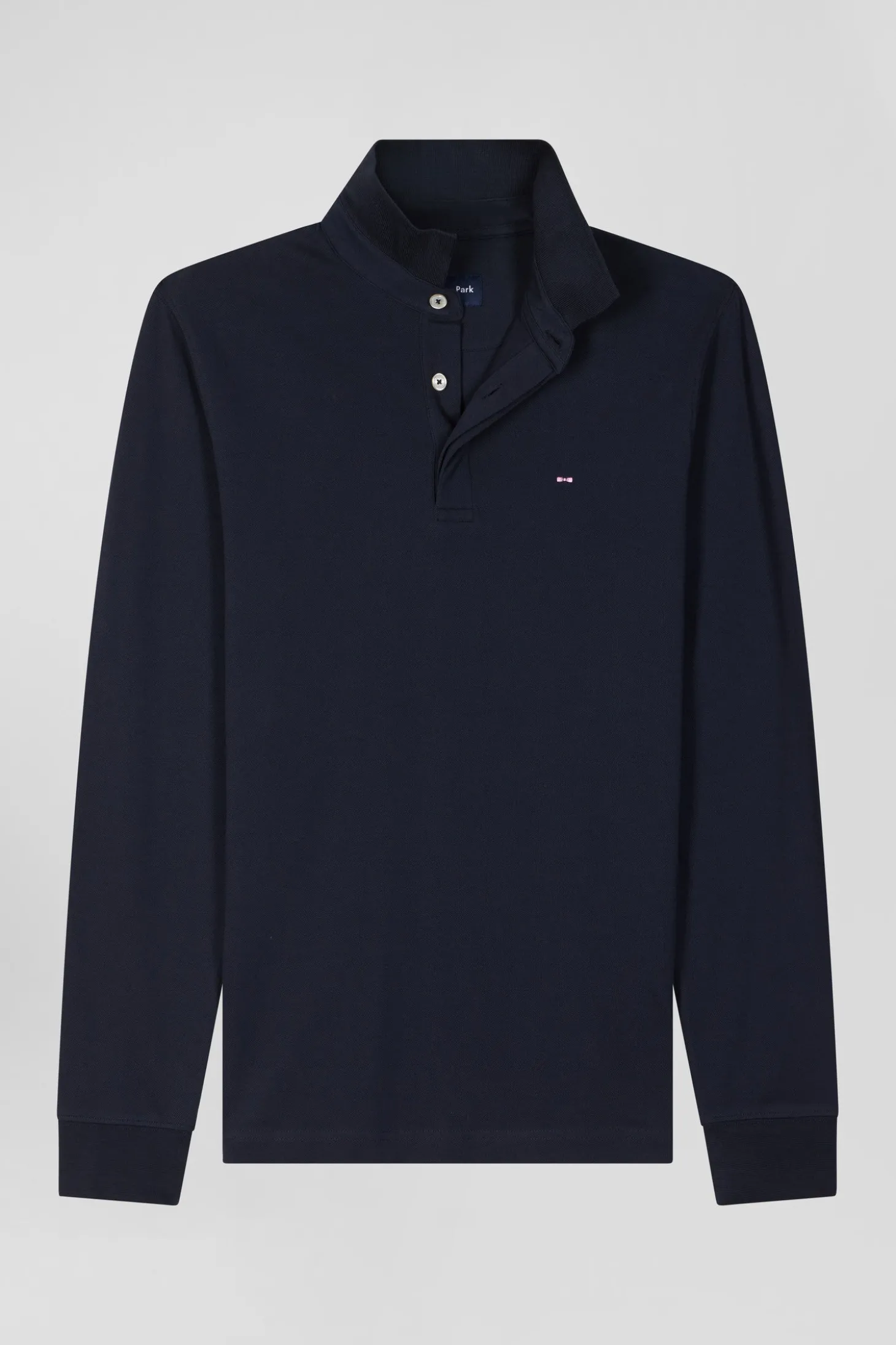 Polo manches longues en piqué coton bleu marine coupe Slim
