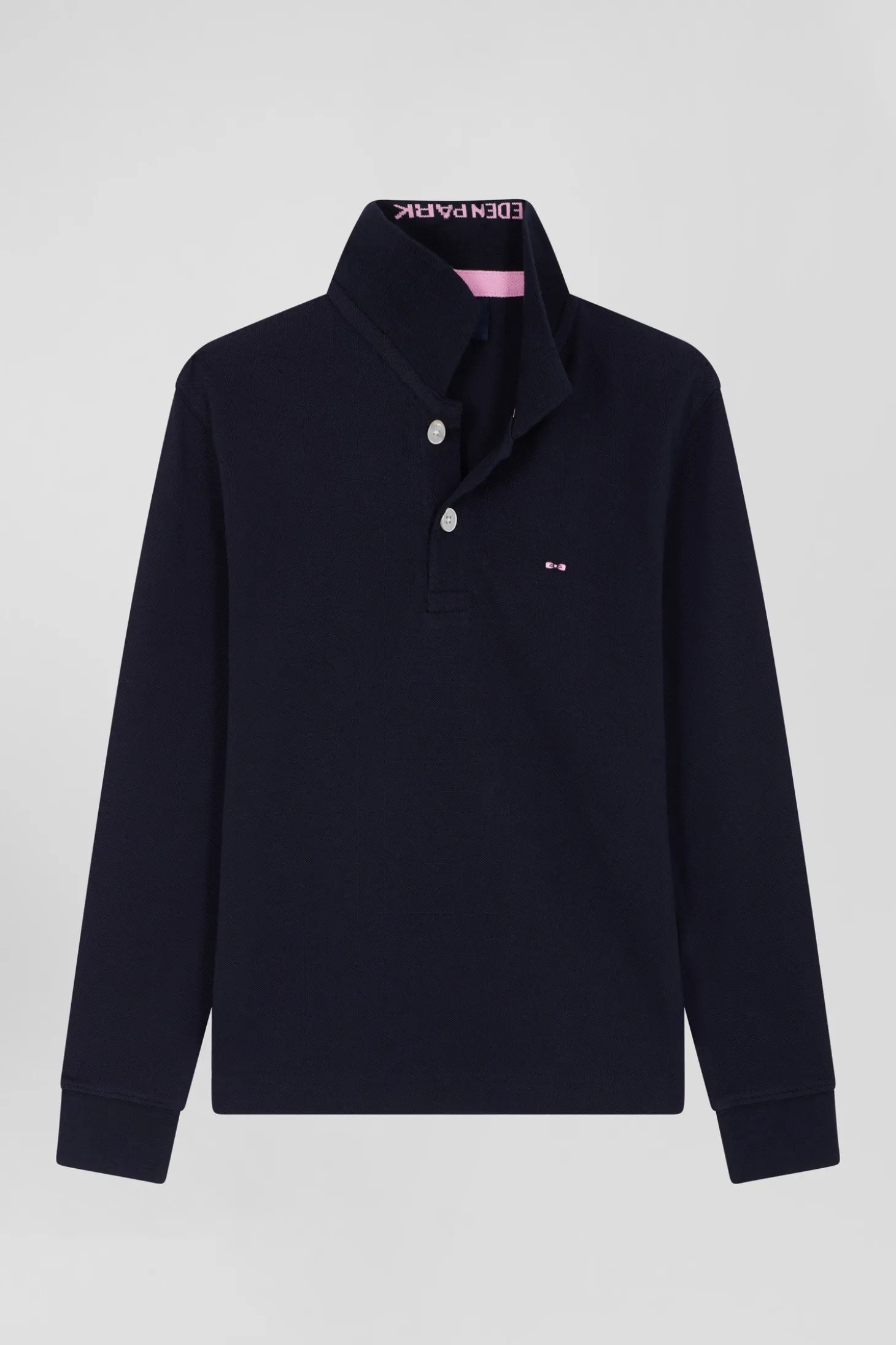 Polo manches longues en piqué coton marine coupe Regular