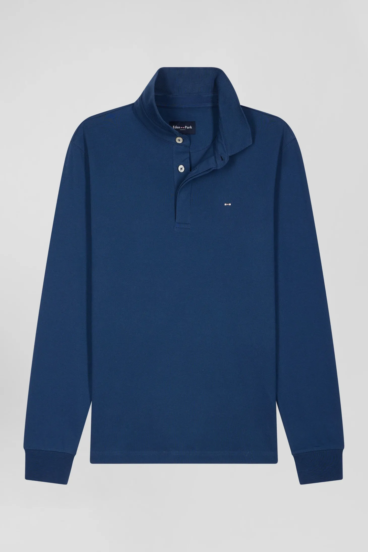 Polo manches longues en piqué coton bleu foncé coupe Slim