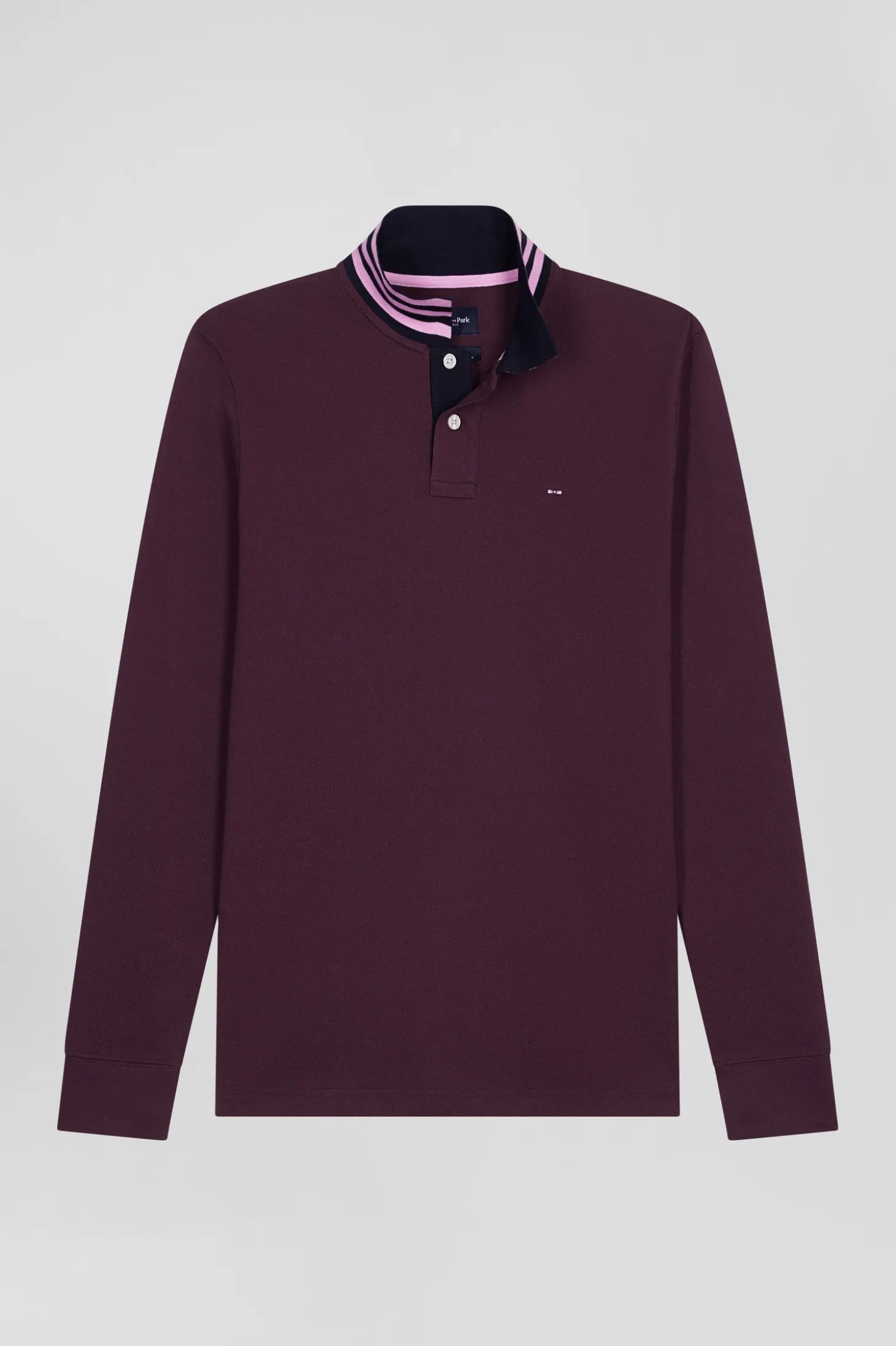 Polo manches longues en piqué coton bordeaux coupe Regular