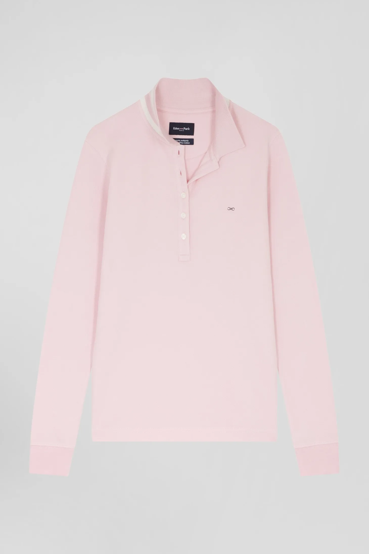 Polo manches longues en piqué coton stretch rose coupe Slim