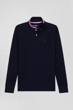 Polo manches longues en piqué coton bleu marine coupe Regular