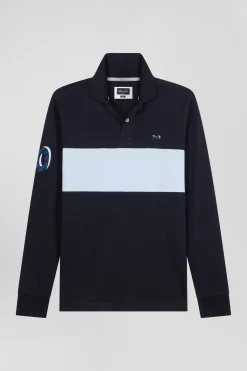 Polo manches longues en piqué coton ciel broderie 10 manche coupe Regular