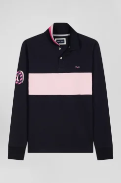 Polo manches longues en piqué coton rose broderie 10 manche coupe Regular