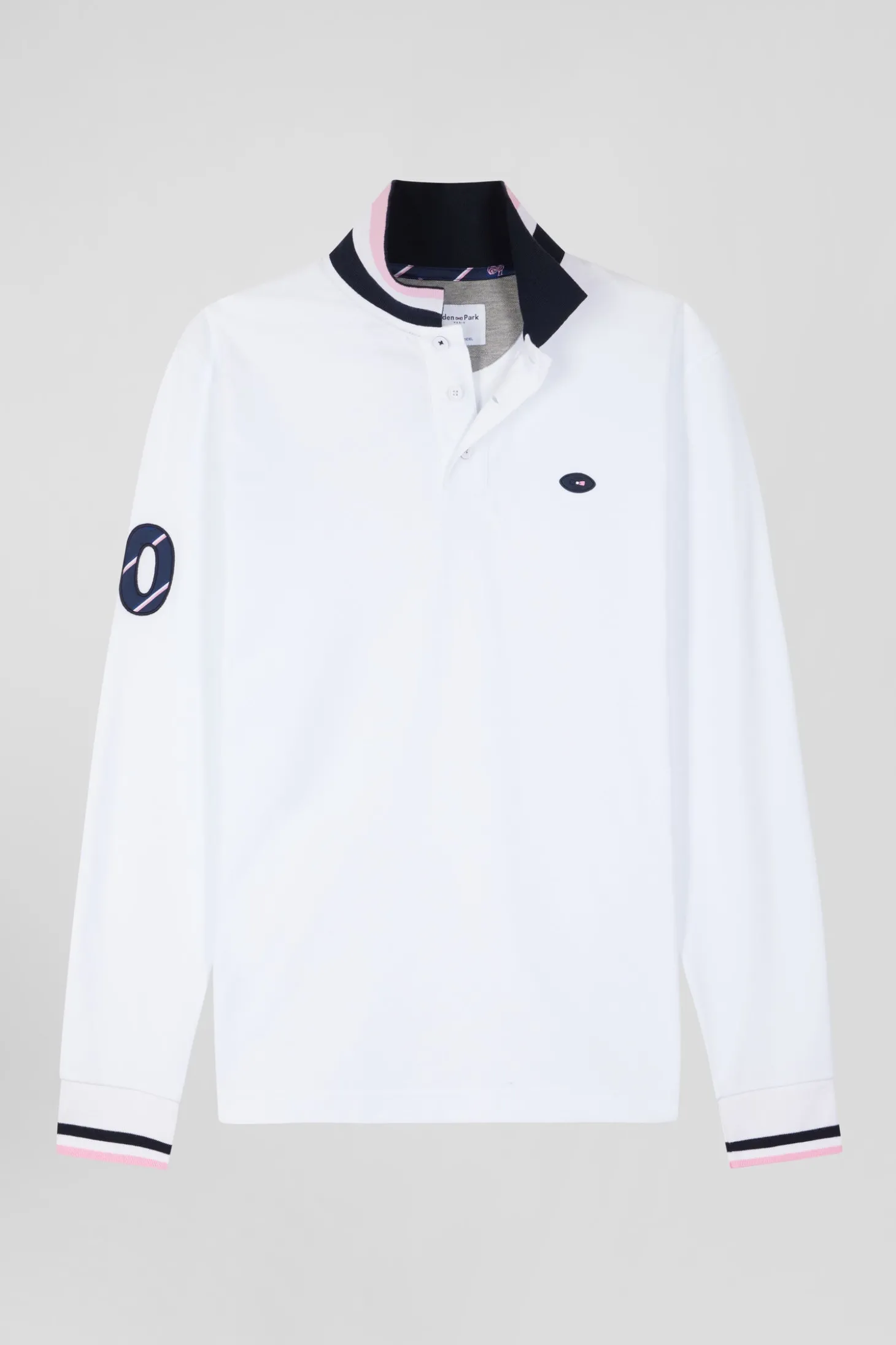 Polo manches longues en piqué coton blanc broderie XV de France coupe Regular