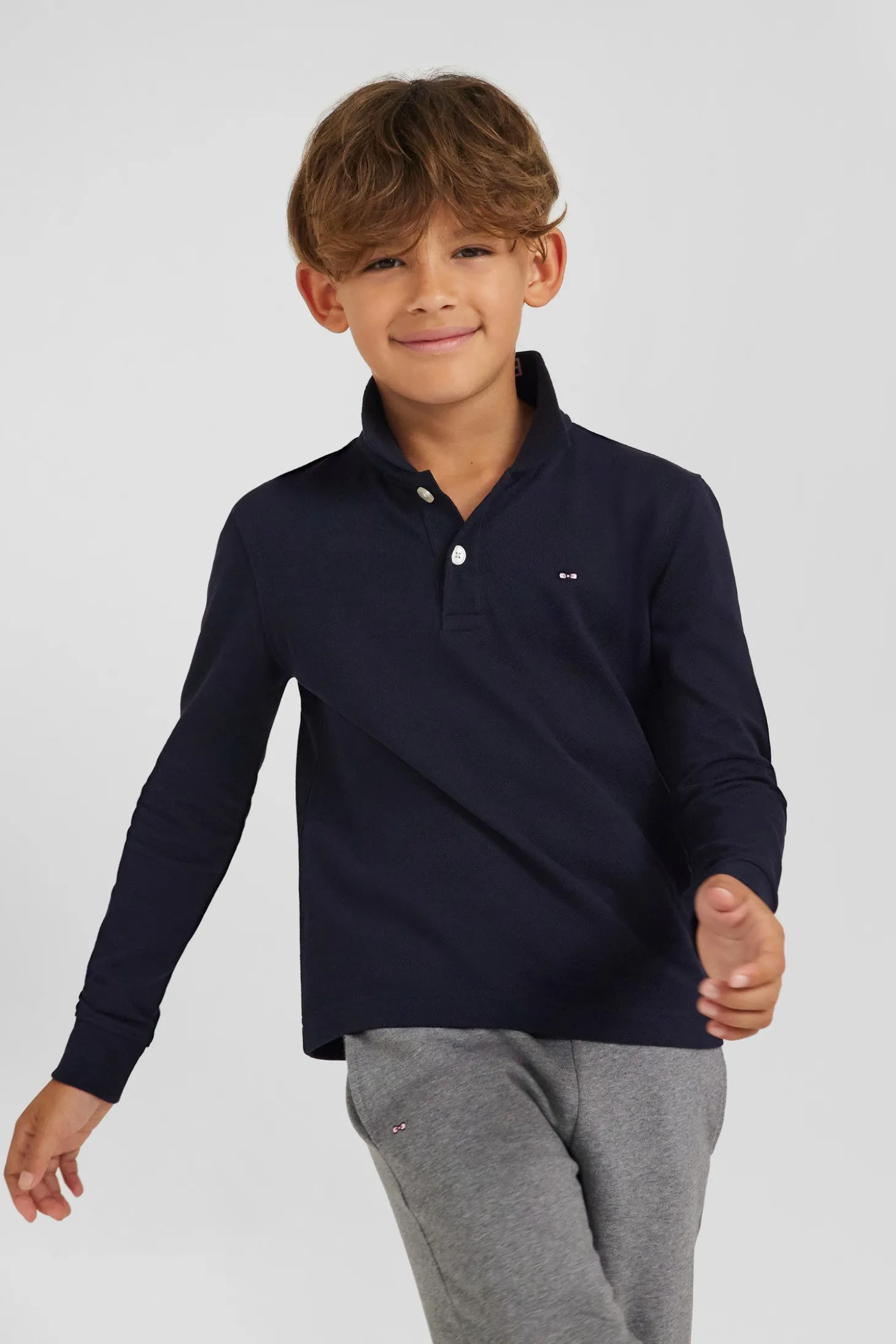 Polo manches longues en piqué coton marine coupe Regular