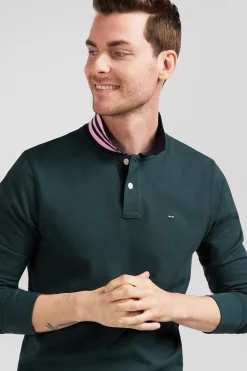 Polo manches longues en piqué coton vert foncé coupe Regular