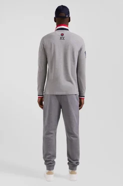 Polo manches longues en piqué coton gris broderie XV de France coupe Regular