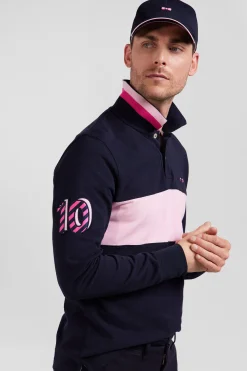 Polo manches longues en piqué coton rose broderie 10 manche coupe Regular