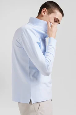 Polo manches longues en piqué coton ciel coupe Slim