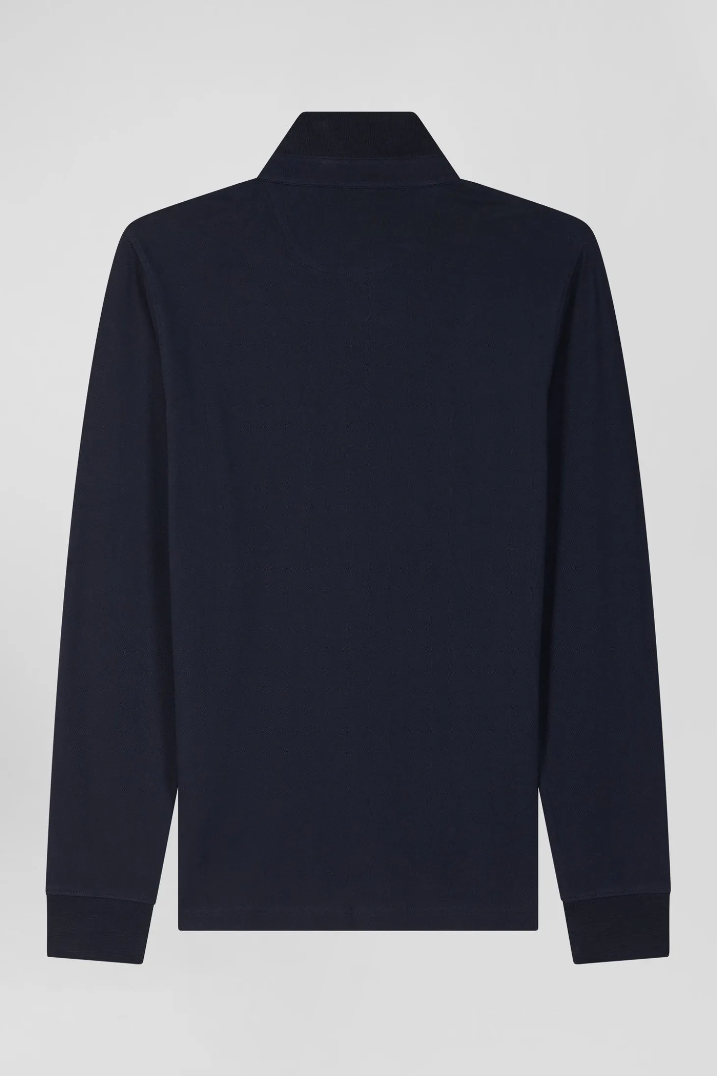 Polo manches longues en piqué coton bleu marine coupe Slim