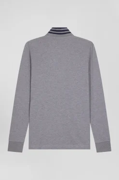 Polo manches longues en piqué coton gris