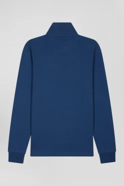 Polo manches longues en piqué coton bleu foncé coupe Slim