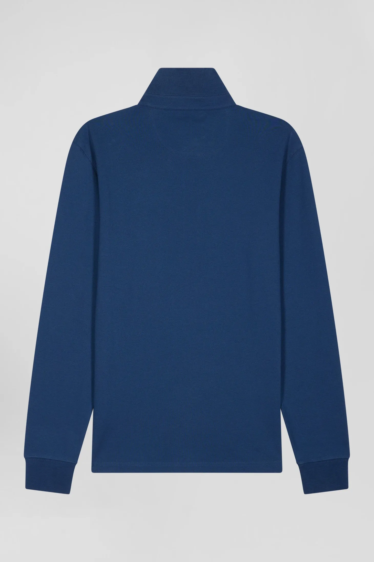 Polo manches longues en piqué coton bleu foncé coupe Slim