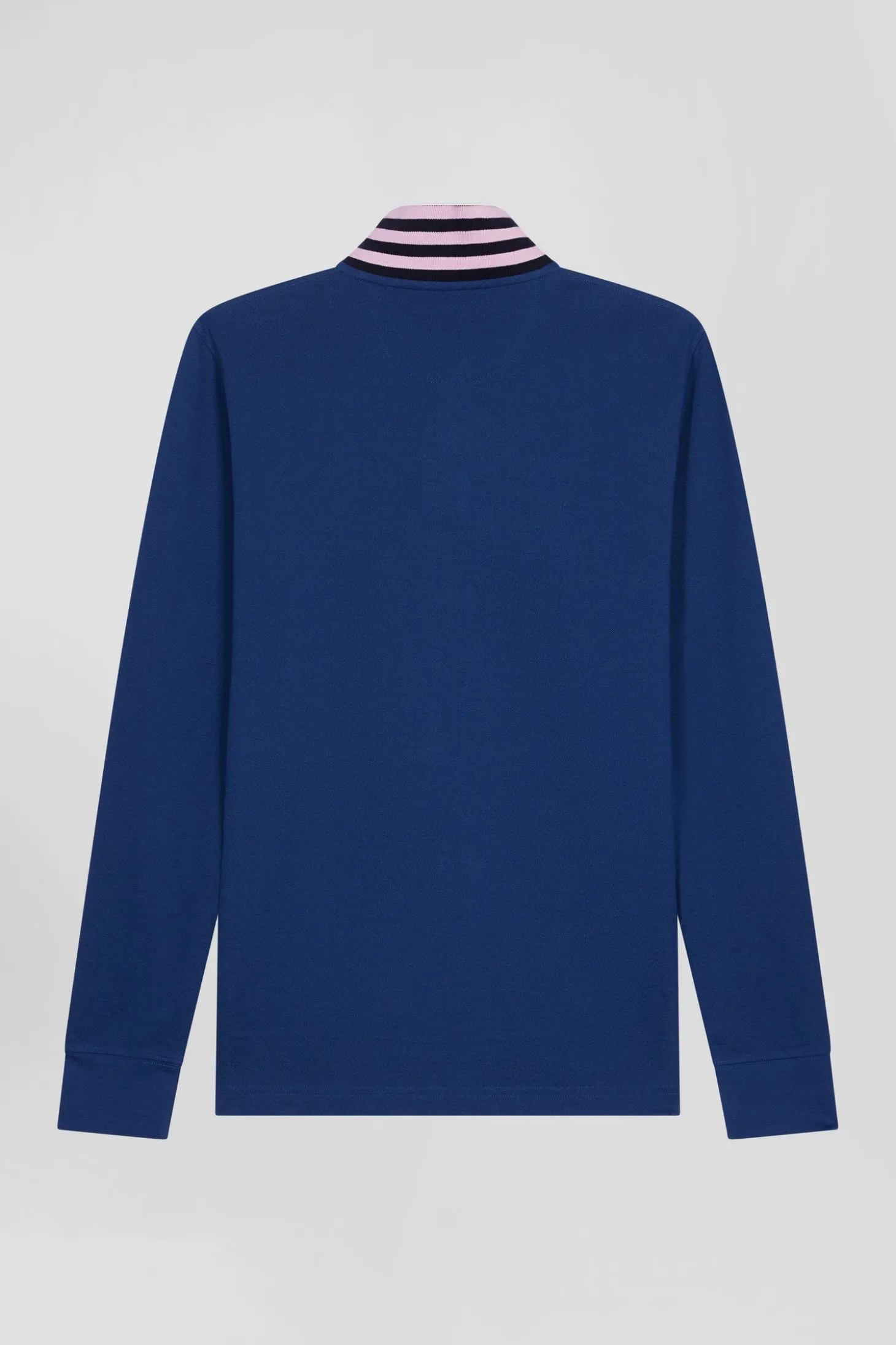 Polo manches longues en piqué coton bleu foncé col cerclé coupe Regular