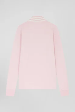 Polo manches longues en piqué coton stretch rose coupe Slim