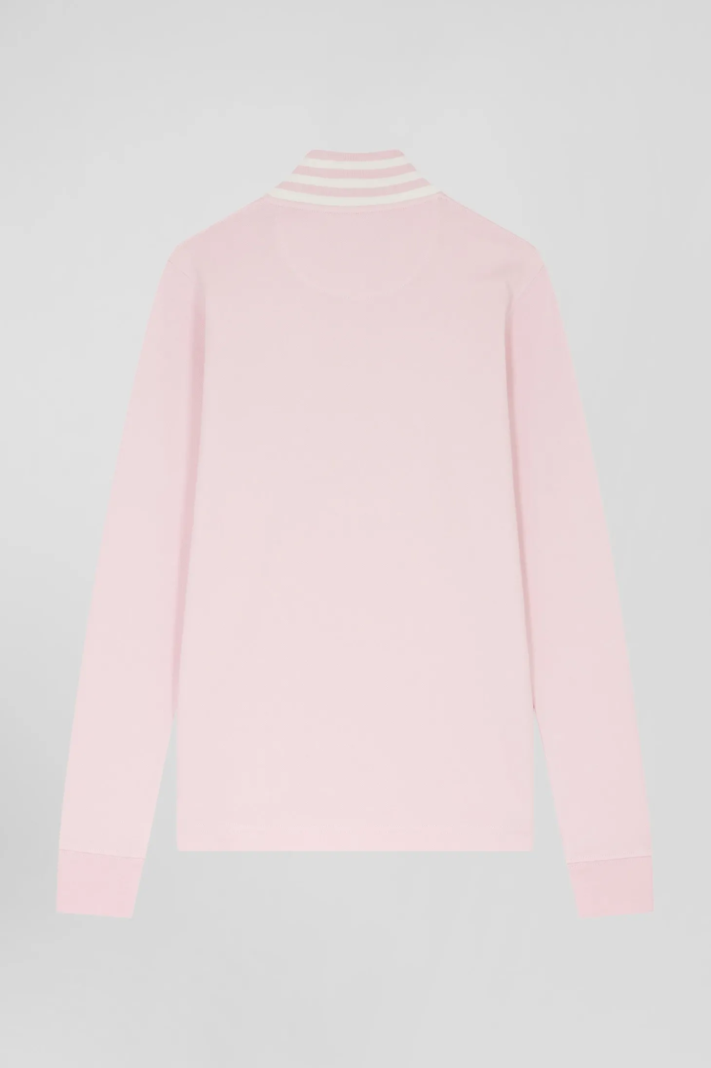 Polo manches longues en piqué coton stretch rose coupe Slim